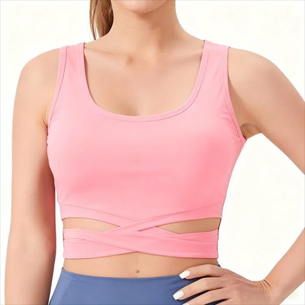 Women's Pink Cross-Cut Sleeveless Crop Top – Yoga Running Athletic Tank Top No Padding